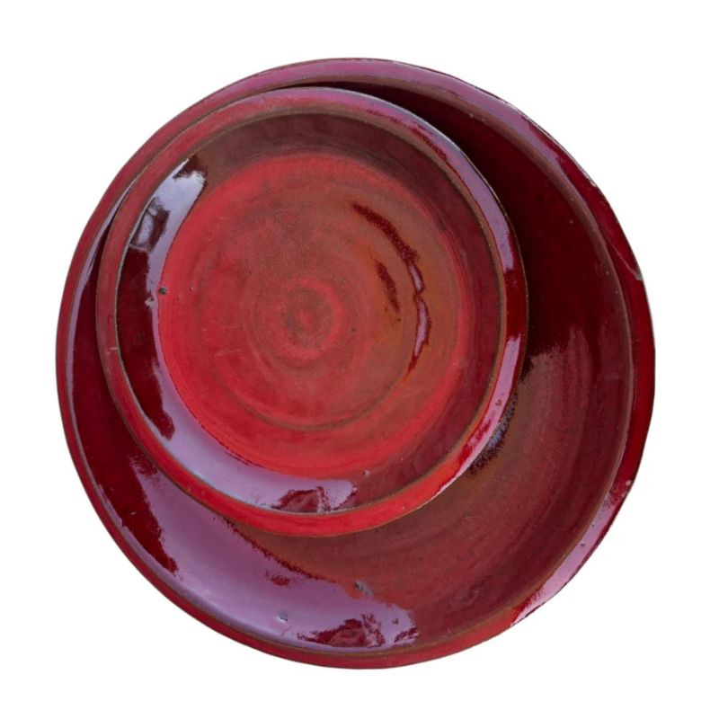 Podstawka pod doniczkę ceramiczna Provencelia Czerwień królewska ze wzorem, śr. wewn. 24 cm / zewn. 34 cm, mrozoodporna 1 szt.
