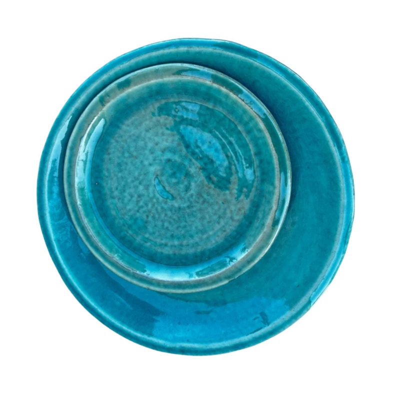 Podstawka pod doniczkę ceramiczna Provencelia Turkusowy ze wzorem, śr. wewn. 24 cm / zewn. 34 cm, mrozoodporna 1 szt.