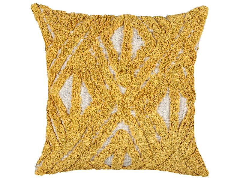 Poduszka dekoracyjna Alcea Bawełna 45 x 45 cm Geometryczny Tuftowany Żółty 1 szt.