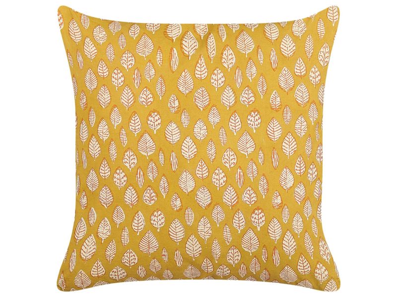 Poduszka dekoracyjna Ginnala Bawełna 45 x 45 cm Roślinny Druk blokowy Żółty 1 szt.