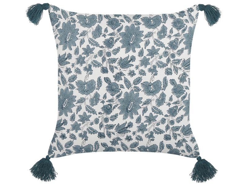 Poduszka dekoracyjna Rumex Bawełna 45 x 45 cm Kwiatowy Druk blokowy Niebieski 1 szt.