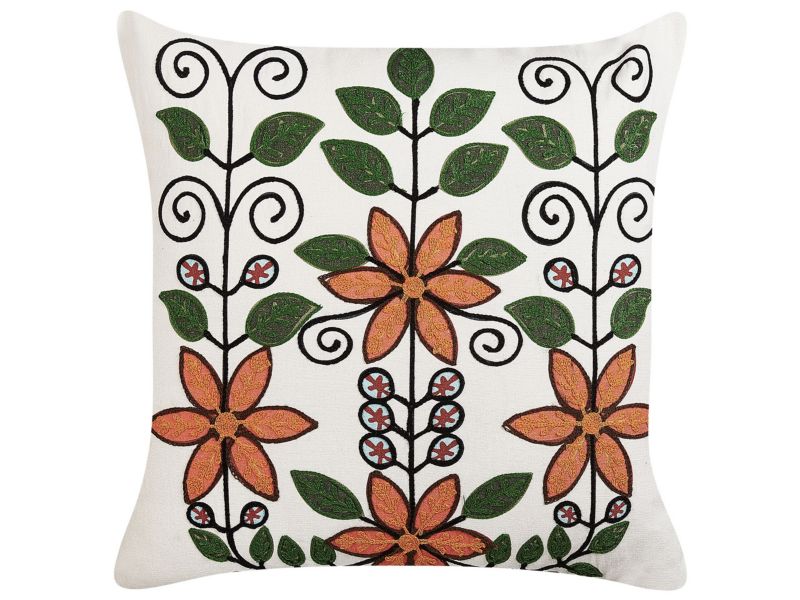 Poduszka dekoracyjna Vellore Boucle 50 x 50 cm Kwiatowy Haft Biały 1 szt.