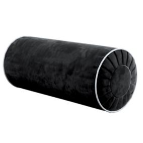 Poduszka wałek z zakładkami z lamówką Dekoria Velvet śr. 20 x 50 cm głęboka czerń 1 szt.