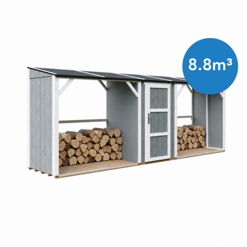 Podwójna drewutnia ze schowkiem Timbela M986-CAVERN STEEL 6.49 m² łącznej pojemności 8.8 m3 1 szt.