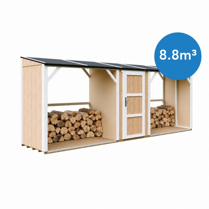 Podwójna drewutnia ze schowkiem Timbela M986-HARVEST HONEY 6.49 m² łącznej pojemności 8.8 m3 1 szt.