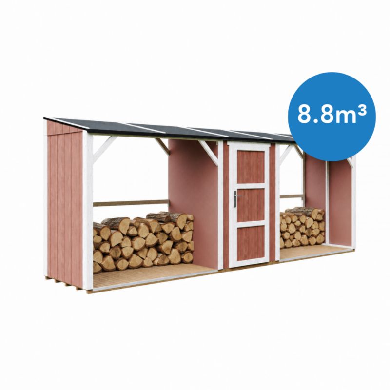 Podwójna drewutnia ze schowkiem Timbela M986-REDWOOD RED 6.49 m²  łącznej pojemności 8.8 m3 1 szt.
