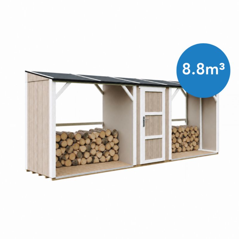 Podwójna drewutnia ze schowkiem Timbela M986-TERRA BROWN 6.49 m² łącznej pojemności 8.8 m3 1 szt.
