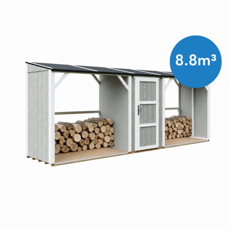 Podwójna drewutnia ze schowkiem Timbela M986-TUNDRA GREY 6.49 m² łącznej pojemności 8.8 m3 1 szt.