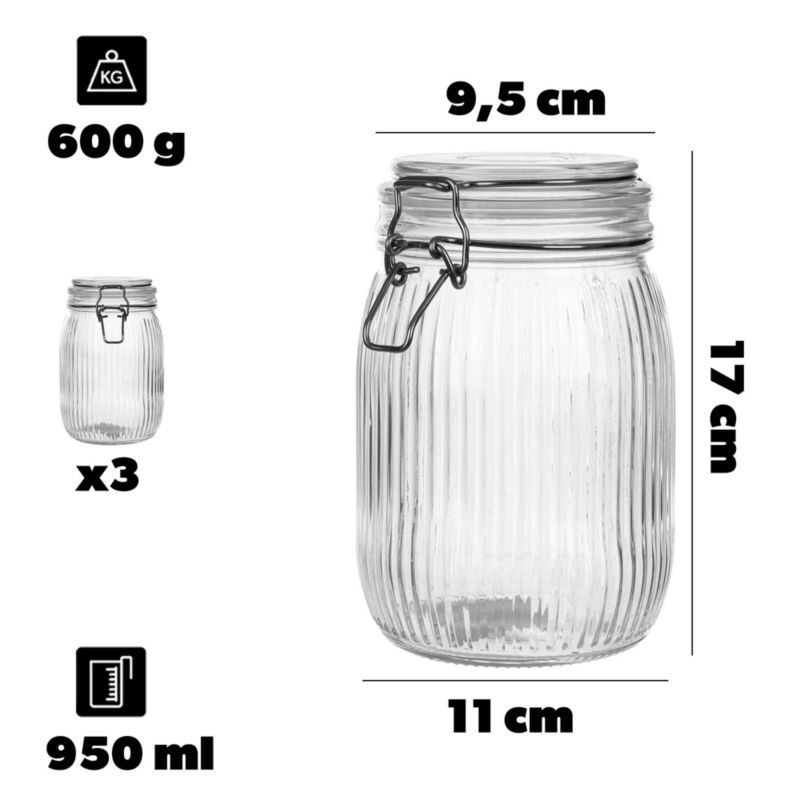 Pojemnik KADAX szklany z pokrywą 950 ml 3 szt.