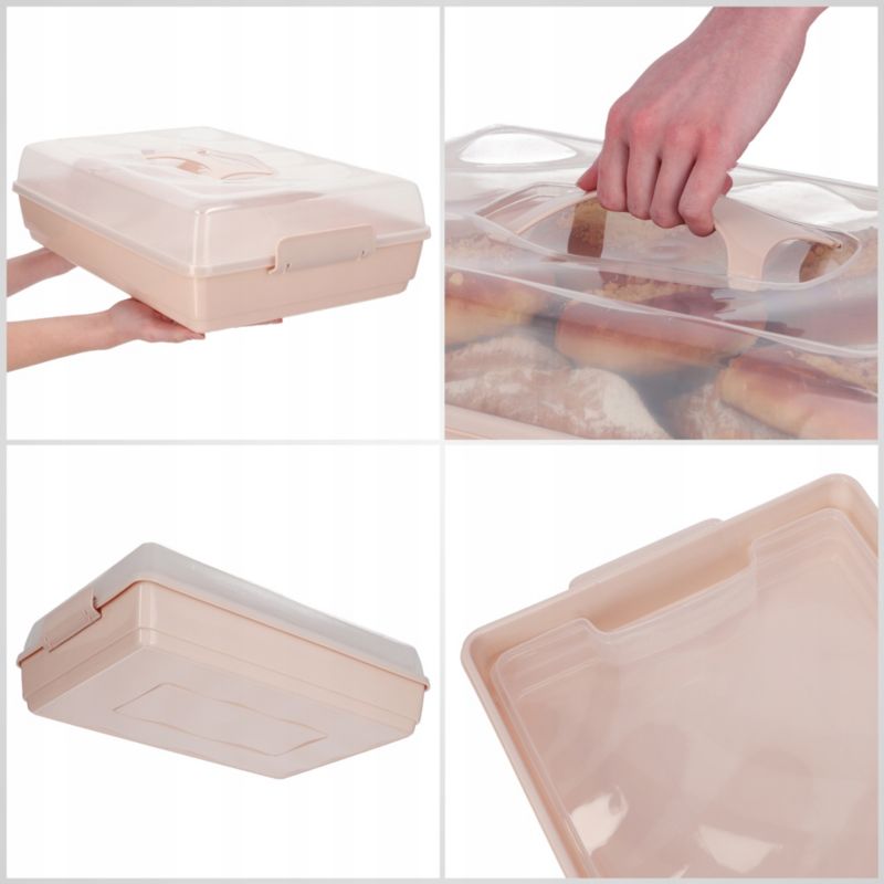Pojemnik Na Ciasto KADAX Plastikowy Wypieki Tort Pudełko Prostokątny Duży 1szt.
