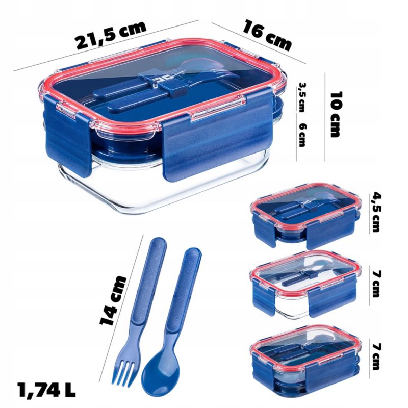 Pojemnik Na Żywność KADAX Pudełko Śniadaniówka Na Lunch Lunchbox 1,7L Z Pokrywką 1szt.