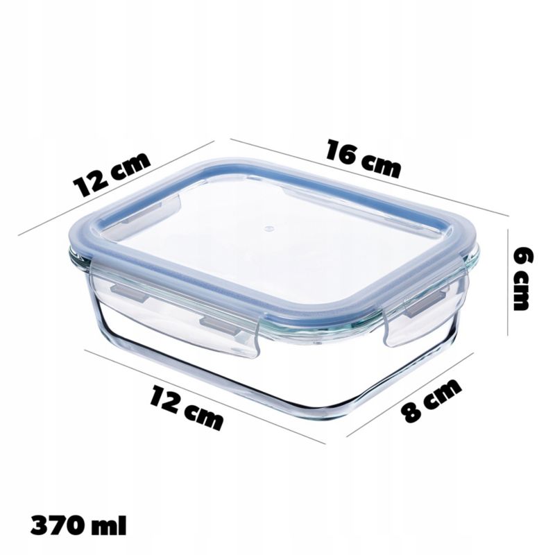Pojemnik Na Żywność KADAX Szklany 370ml Z Pokrywką Pudełko Śniadaniówka Lunchbox 1szt.