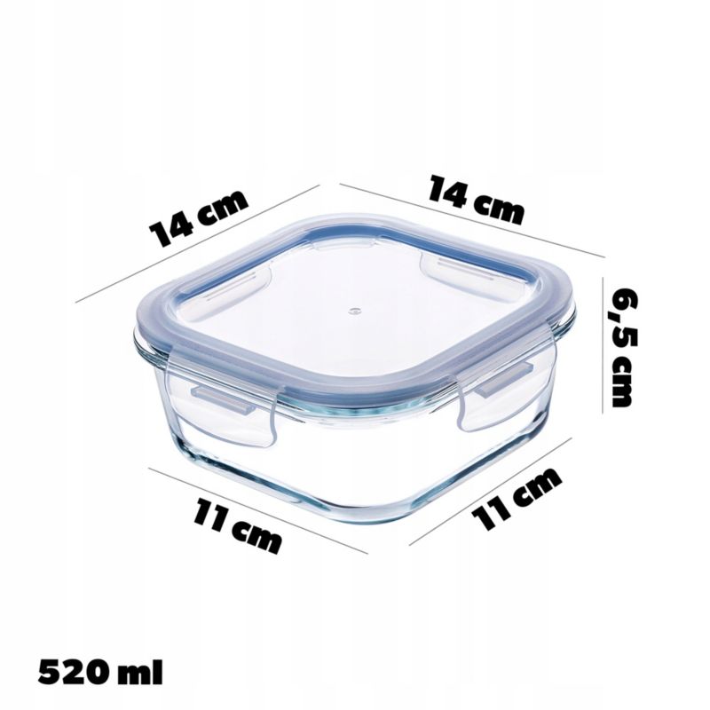Pojemnik Na Żywność KADAX Szklany 520ml Z Pokrywką Pudełko Lunchbox Śniadaniowy 1szt.