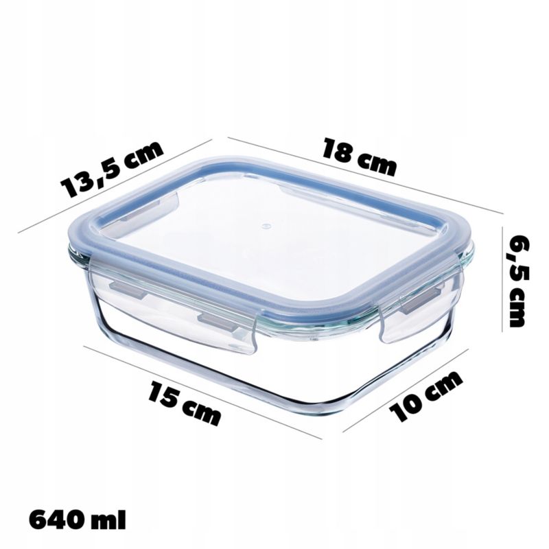 Pojemnik Na Żywność KADAX Szklany 640ml Z Pokrywką Pudełko Śniadaniówka Lunchbox 1szt.