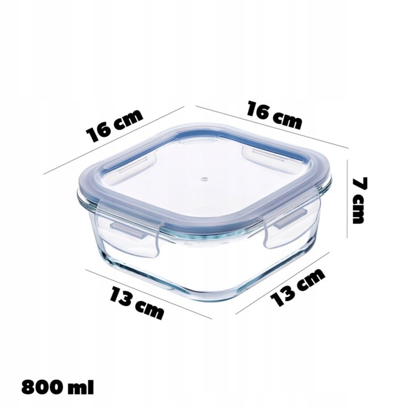 Pojemnik Na Żywność KADAX Szklany 800ml Z Pokrywką Pudełko Śniadaniówka Lunchbox 1szt.