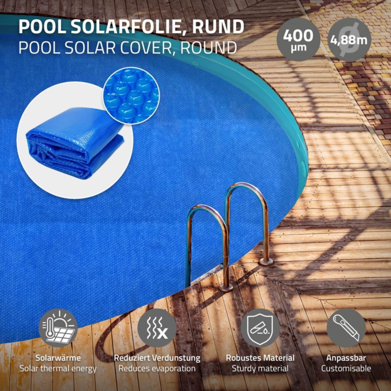 Pokrywa solarna ECD Germany do basenu okrągła 488 cm niebieska mata termiczna 400um grzewcza izolacyjna osłona podgrzewania 1 szt.