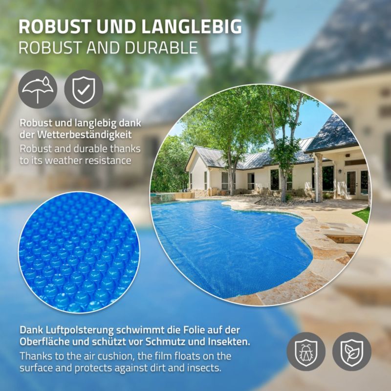 Pokrywa solarna ECD Germany do basenu okrągła 488 cm niebieska mata termiczna 400um grzewcza izolacyjna osłona podgrzewania 1 szt.