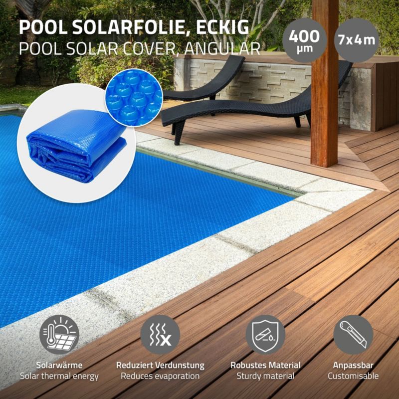 Pokrywa solarna ECD Germany do basenu prostokątny 700x400 cm niebieska mata termiczna 400um grzewcza izolacyjna osłona wody 1 szt.