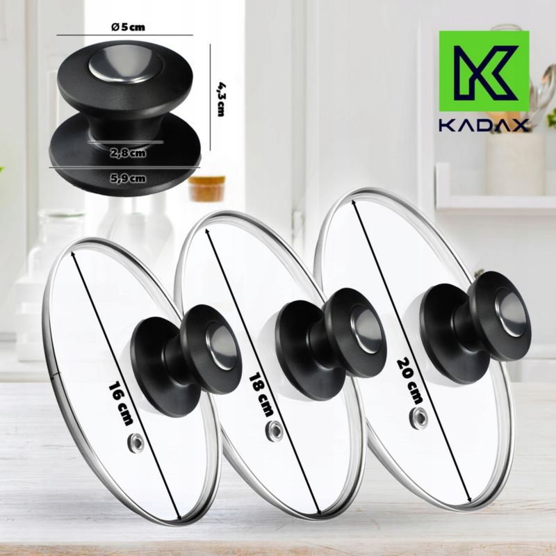 Pokrywka KADAX Szklana Zestaw Pokrywek 16/18/20cm 3 szt. 1szt.