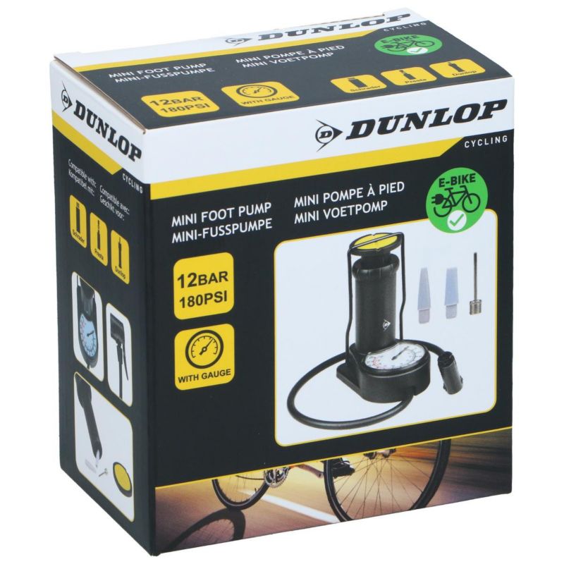 Pompka Dunlop  rowerowa nożna mini z manometrem 180 psi 2 adaptery igła  1szt.