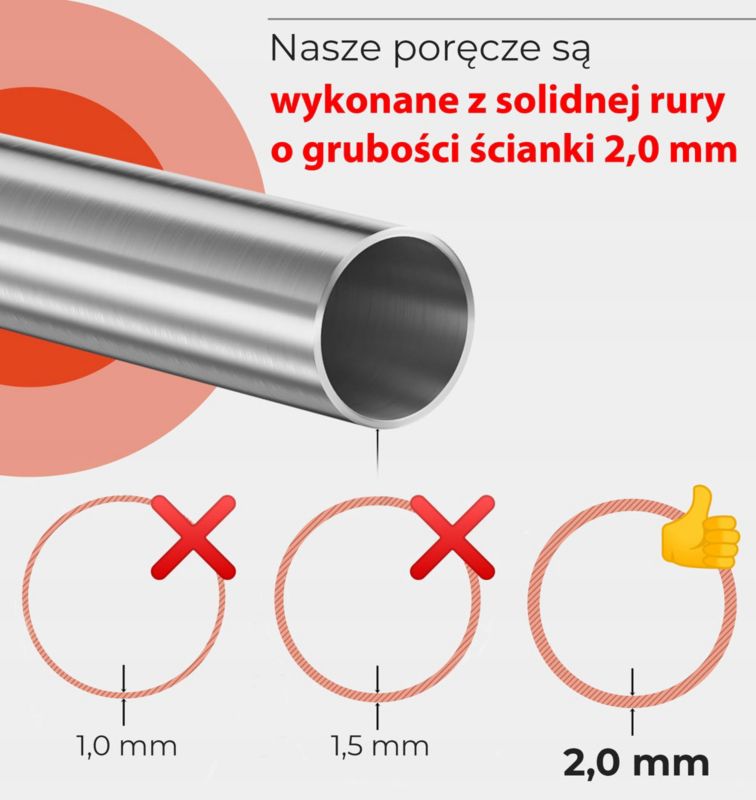 Poręcz ścienna schodowa AVIS stal nierdzewna o grubości 2,0 mm długość 200 cm