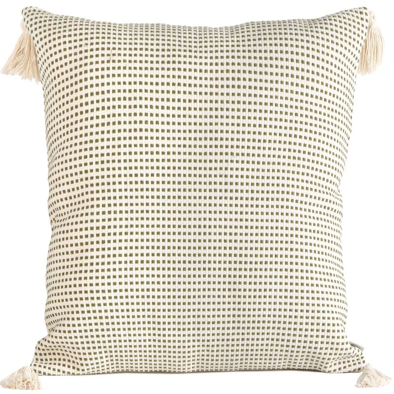 Poszewka dekoracyjna Eurofirany 60 x 60 cm oliwkowa Monte 7 C ozdobiona pomponami Terra Collection 1 szt.
