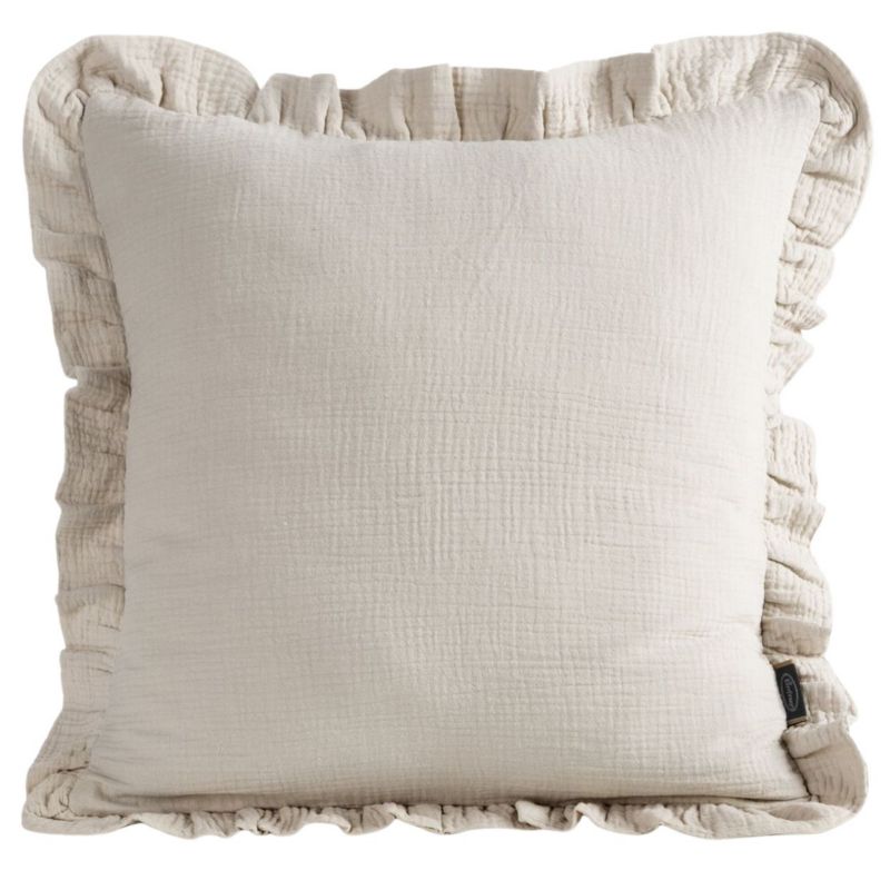 Poszewka MUSLIN 1 Eurofirany 45x45 cm beżowa muślinowa z ozdobną falbanką 1 szt.