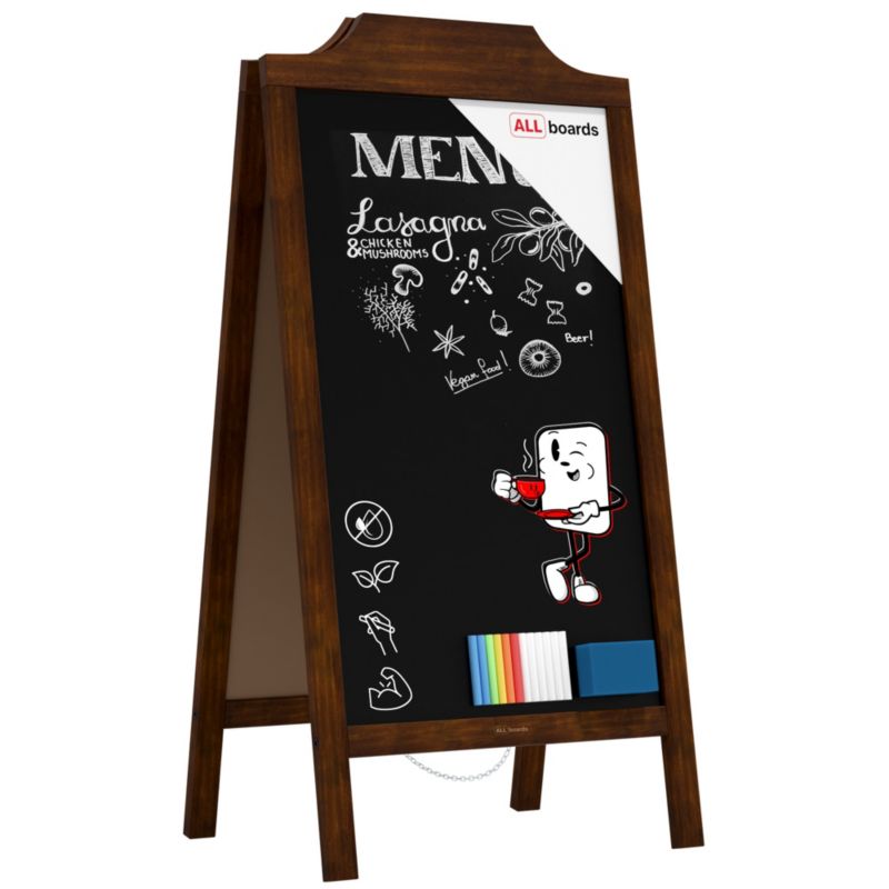 Potykacz kredowy z górną listwą w kształcie fali 100x50 cm ALLboards rama klasyczny brąz 1 szt.