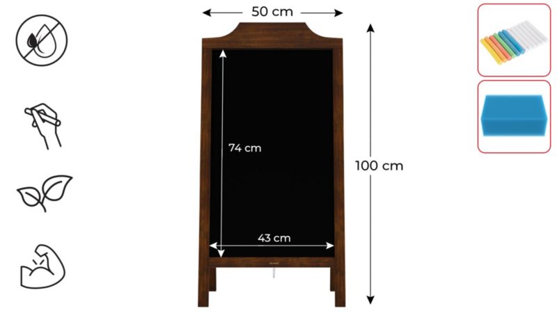 Potykacz kredowy z górną listwą w kształcie fali 100x50 cm ALLboards rama klasyczny brąz 1 szt.