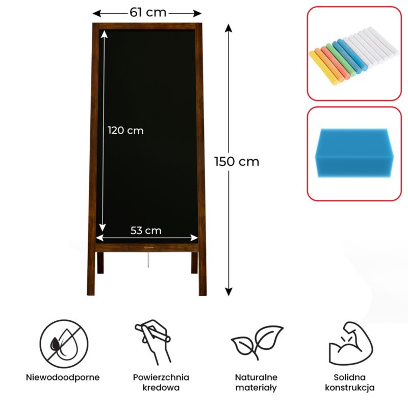 Potykacz stojak reklamowy kredowy 150x61 cm ALLboards rama klasyczny brąz 1 szt.