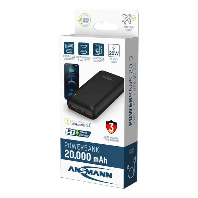 Powerbank ANSMANN PB320PD 20000mAh czarny - 1 szt.