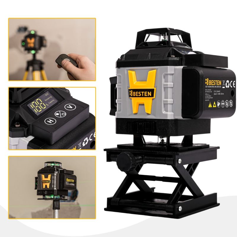 Poziomica laserowa BESTEN BE0002848 4D 16 linii zielony laser 532 nm statyw 118 cm zestaw PRO 1 szt.