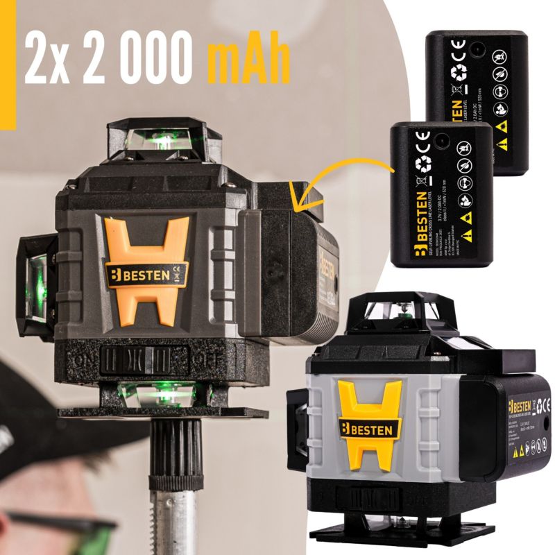 Poziomica laserowa BESTEN BE0002848 4D 16 linii zielony laser 532 nm statyw 118 cm zestaw PRO 1 szt.