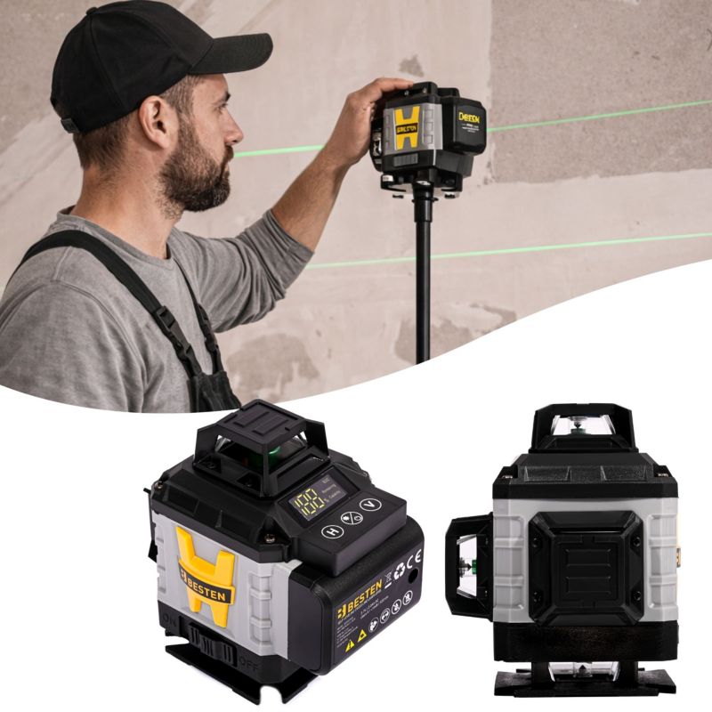 Poziomica laserowa BESTEN BE0002848 4D 16 linii zielony laser 532 nm statyw 118 cm zestaw PRO 1 szt.