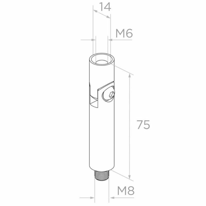 Pręt przegubowy PINOX do uchwytu poręczy fi 14 x 75 mm - gwint M8/M6 stal nierdzewna (Satyna) 1 szt.