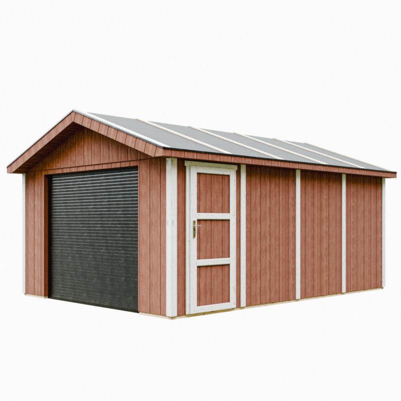 Premium quality garaż Timbela M991B-REDWOOD RED 17 m² konstrukcja z paneli LP Smartside 1 szt.