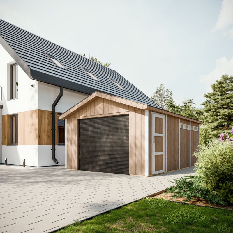 Premium quality garaż Timbela M991B-TUNDRA GREY 17 m² konstrukcja z paneli LP Smartside 1 szt.