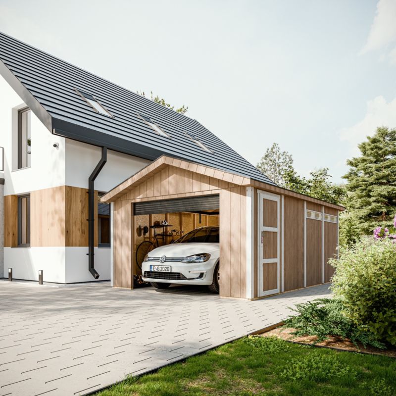 Premium quality garaż Timbela M991B-TUNDRA GREY 17 m² konstrukcja z paneli LP Smartside 1 szt.