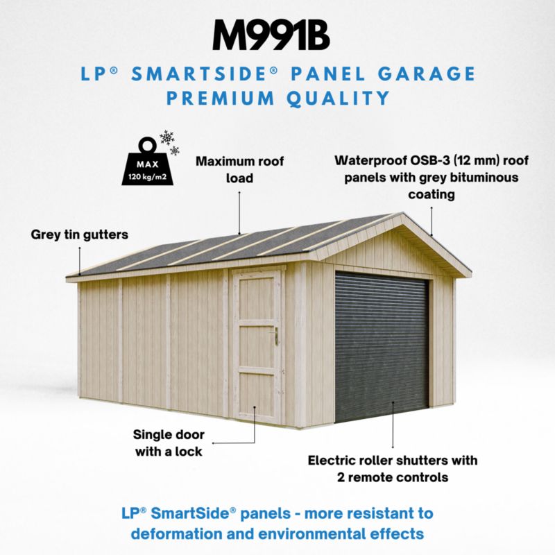 Premium quality garaż Timbela M991B-TUNDRA GREY 17 m² konstrukcja z paneli LP Smartside 1 szt.