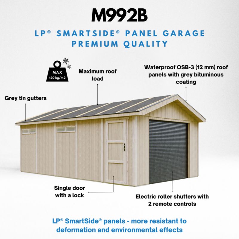 Premium quality garaż Timbela M992B-TERRA BROWN 21 m² konstrukcja z paneli LP Smartside 1 szt.