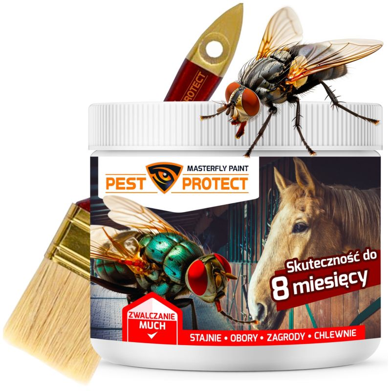 Preparat na Muchy PEST PROTECT 125g + pędzel Środek Proszek w Stajni Oborze, do Obory Chlewni, 1szt.
