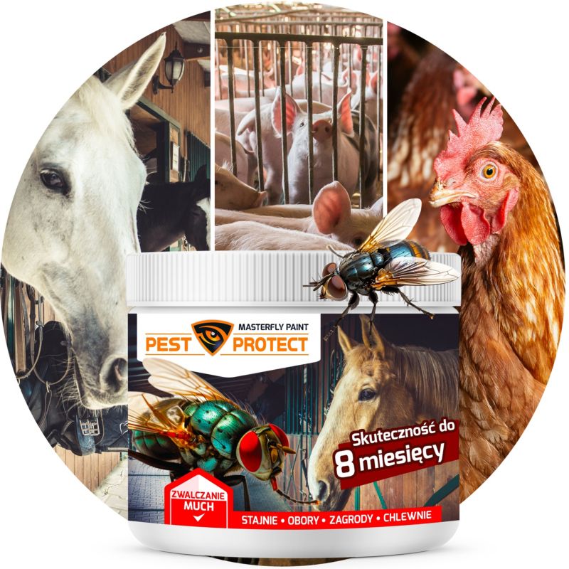 Preparat na Muchy PEST PROTECT 125g + pędzel Środek Proszek w Stajni Oborze, do Obory Chlewni, 1szt.