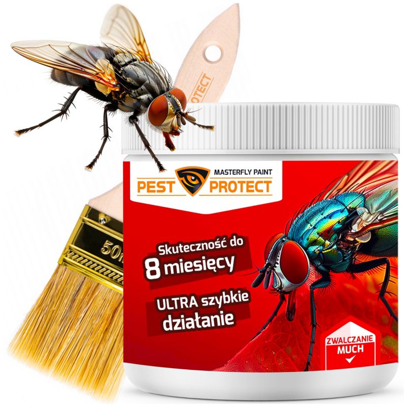 Preparat na Muchy PEST PROTECT 25g + pędzel Środek Proszek na Zewnątrz do Domu, na Tarasie, 1szt.
