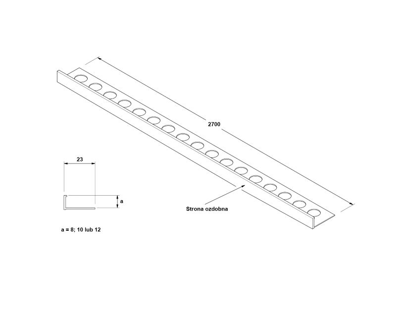 Profil aluminiowy licowy AIL wykończeniowy Lambro srebrny anodowany do płytek 0.8cm x 270cm 1 szt.