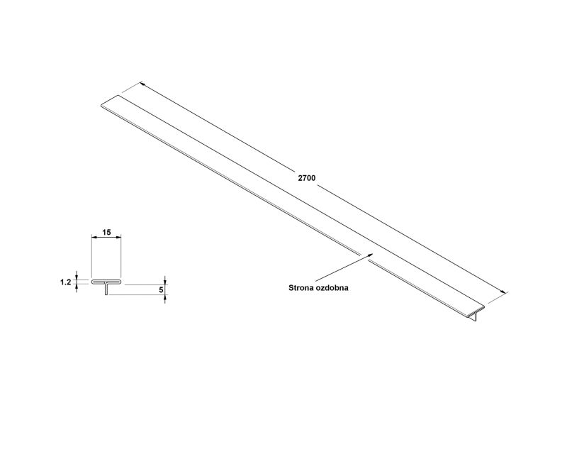 Profil fugowy spoinowy rektyfikowany Ts Lambro ozdobny teownik srebrny lustrzany połysk 1.5cm x 270cm 1 szt.