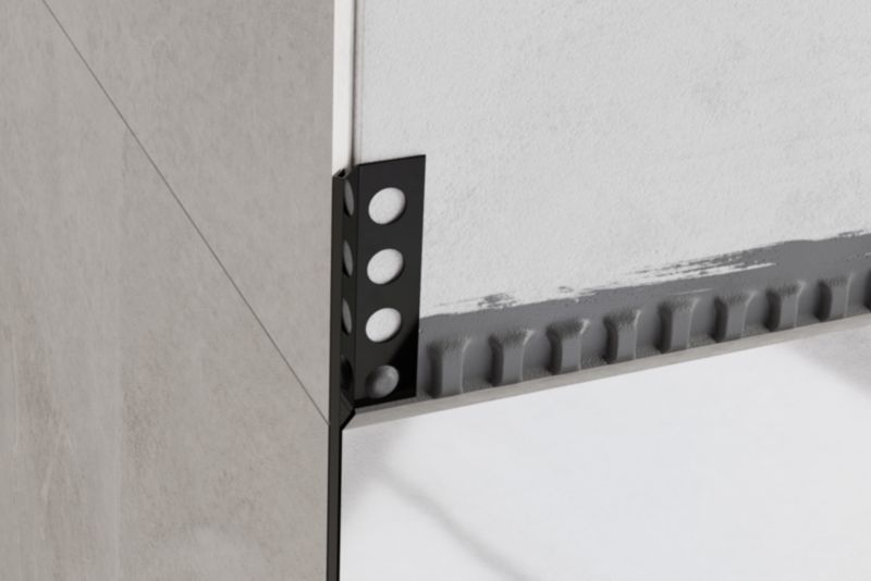 Profil narożny Rs Lambro do płytek ciętych na 45 stopni czarny połysk 1.2 cm x 270 cm 1 szt.