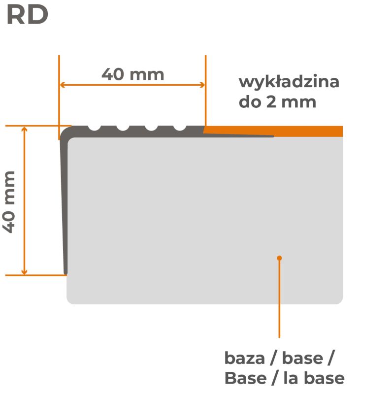 Profil schodowy PCV 40x40mm, QUEST, antypoślizgowy nosek schodowy,  RD, czerwony, 1.5m