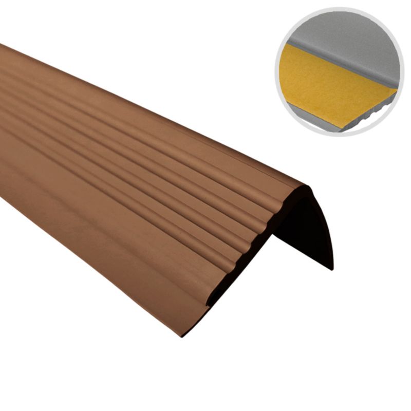 Profil schodowy PCV 48x42mm, QUEST, samoprzylepny antypoślizgowy nosek schodowy, PMW, brąz, 1.3m
