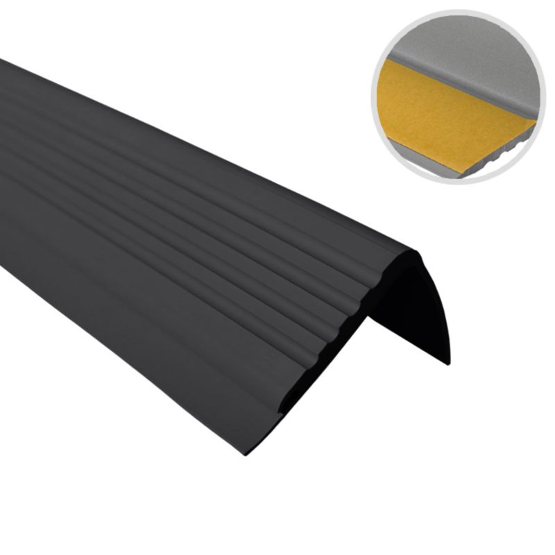 Profil schodowy PCV 48x42mm, QUEST, samoprzylepny antypoślizgowy nosek schodowy, PMW, czarny, 1m