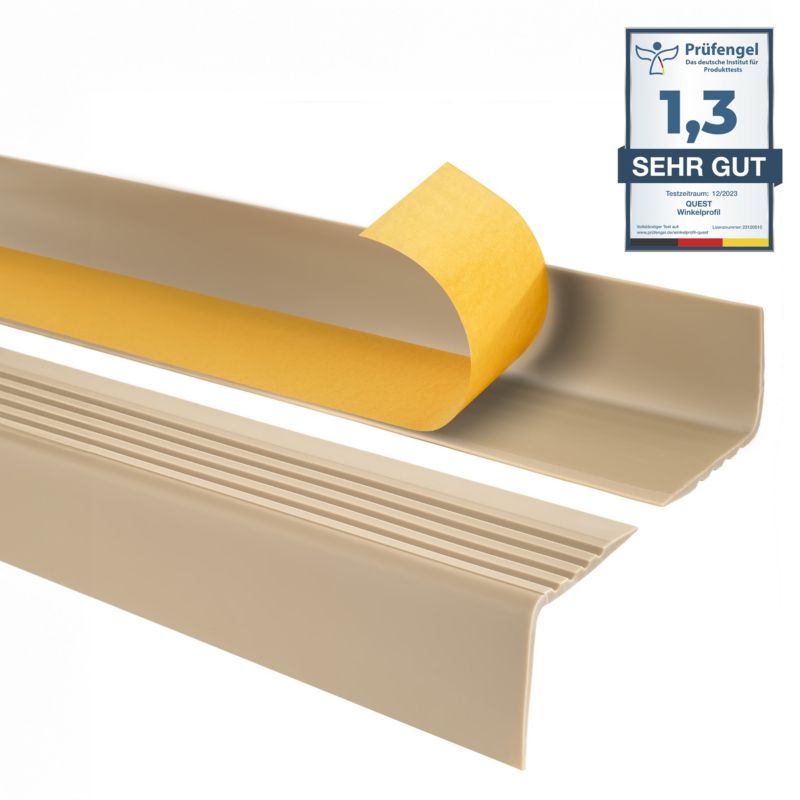 Profil schodowy PCV 50x42mm, QUEST, samoprzylepny antypoślizgowy nosek schodowy, RGP, beż, 1.3m